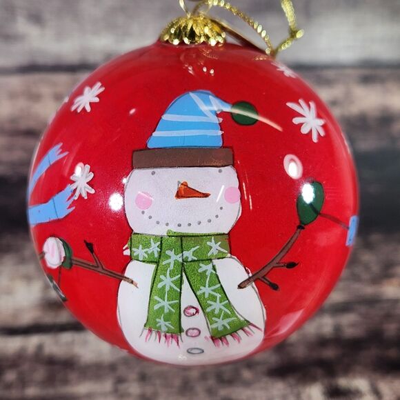 Snowman Christmas Ornament Li Bien Reverse Hand Painted Pier 1 One 2017 w Box - Picture 7 of 15